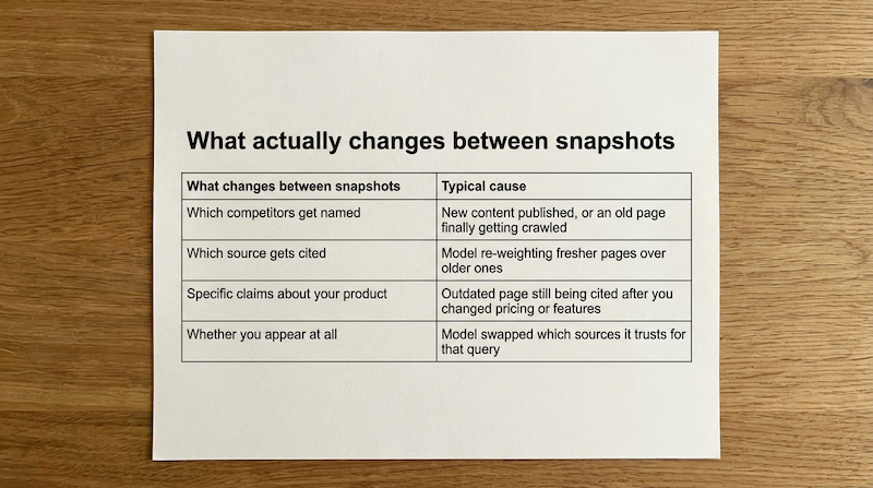 Changes between snapshots